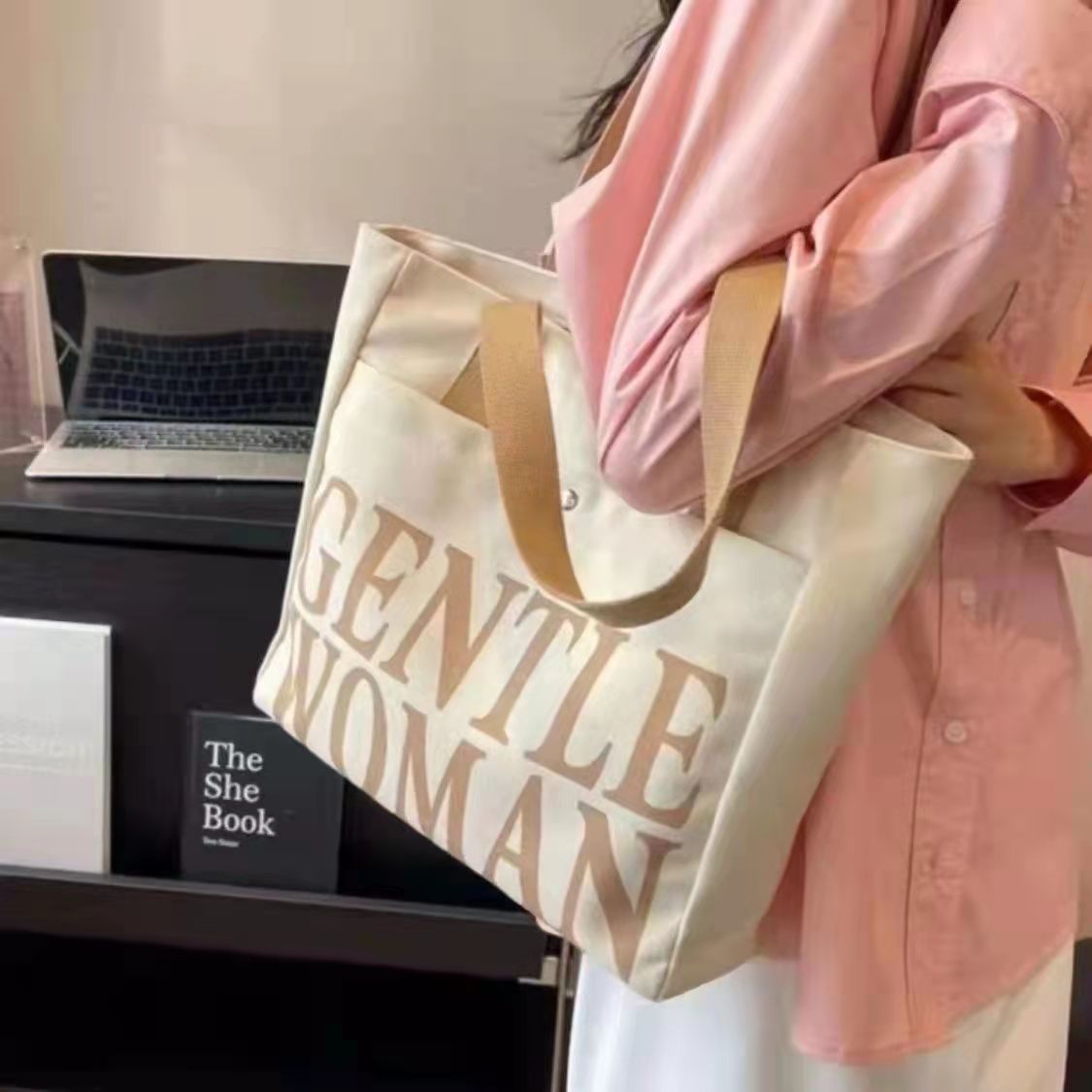 Bolsa de lona para mujeres inssen bolso de hombro universal de gran capacidad de libro de los estudiantes de clase bolsa de viaje bolsa de tela bolsa de mano