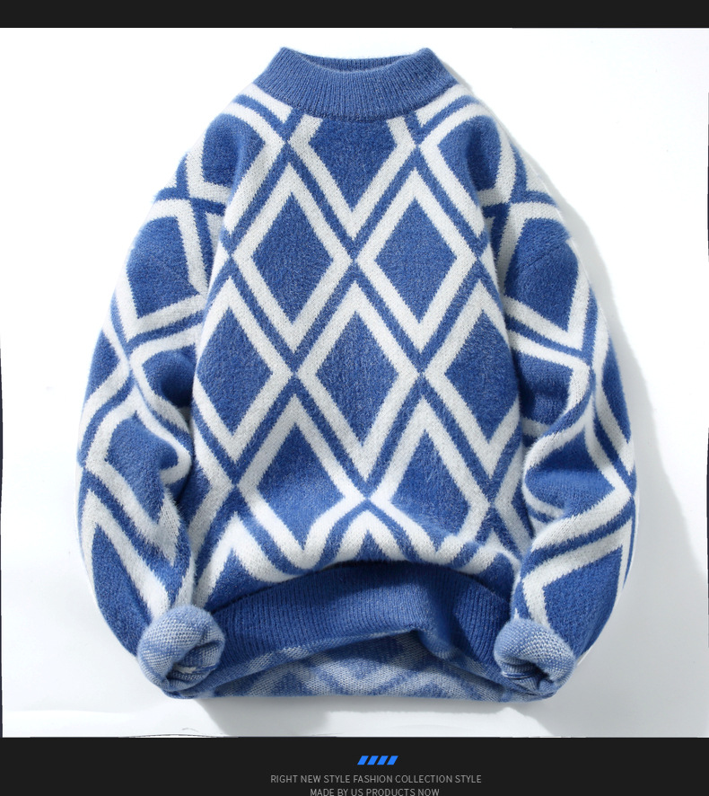Pull chaud à col mi-haut pour homme, nouvelle chemise d'hiver en tricot de velours et de laine à col rond pour jeune_voghion.com