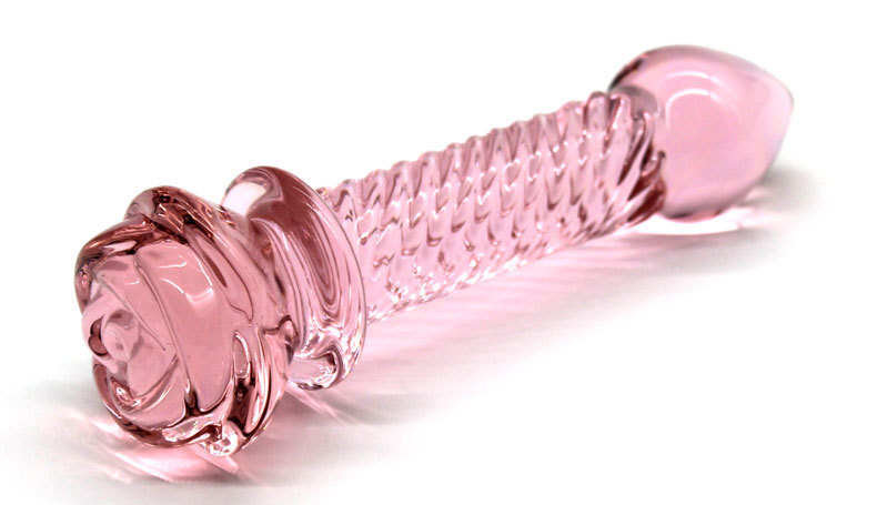 Small Pink Crystal Rose Glass Anal Plug, Transparent Borosilicate-Style Massage Toy — detail image 5