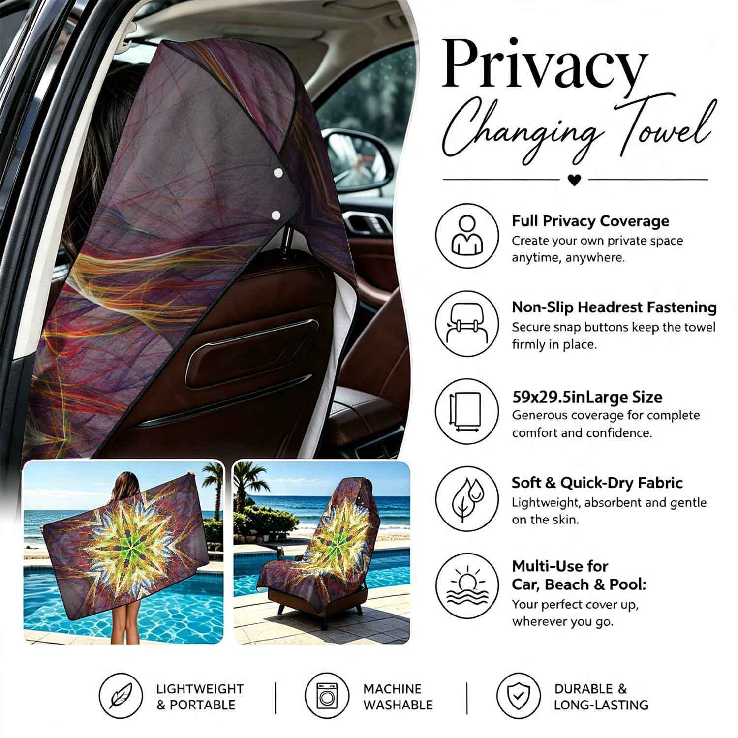 Geometric Bath Towel Car Seat Cover 2-in-1 Microfiber Outdoor Beach Car Dual-Use Universal Seat Cushion
