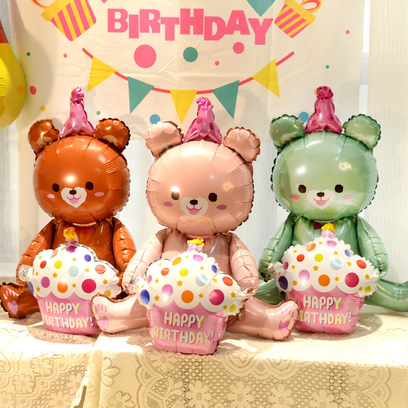 Korean Ins Cute Stereo Bear Aluminum Film Cartoon Balloon Kidsren's Birthday Party Party Photo Props