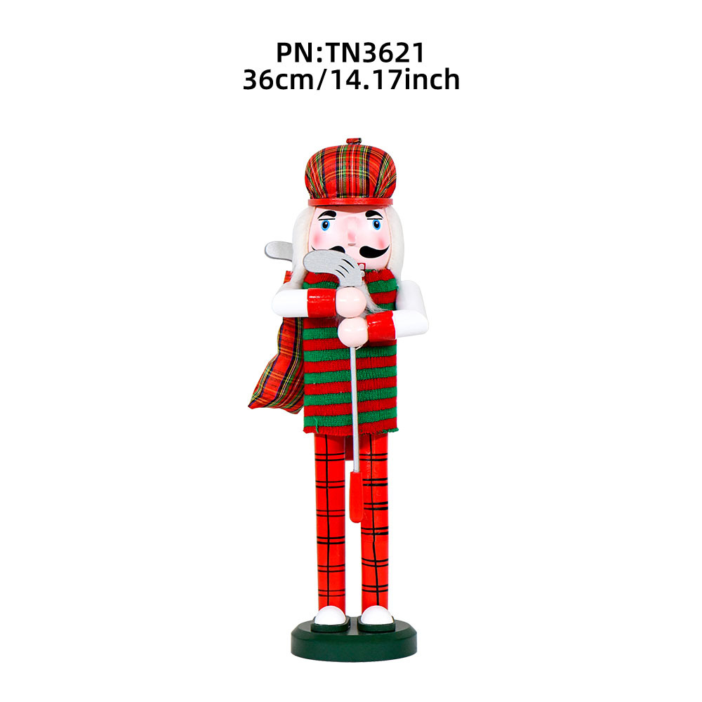 36cm cascanueces rayas rojas y verdes golf al por mayor Navidad artesanías de madera profesionales