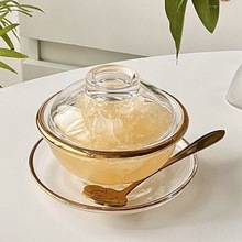 甜品碗可爱燕窝银耳小炖盅玻璃透明带盖家用中式下午茶碗碟套装