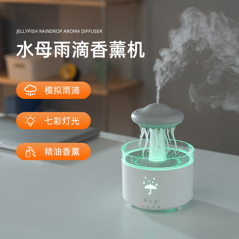 Nuevo producto transfronterizo máquina de fragancia de medusas rotativas coloridas lámparas de respiración multifunción control remoto aceite esencial máquina de fragancia de escritorio doméstica
