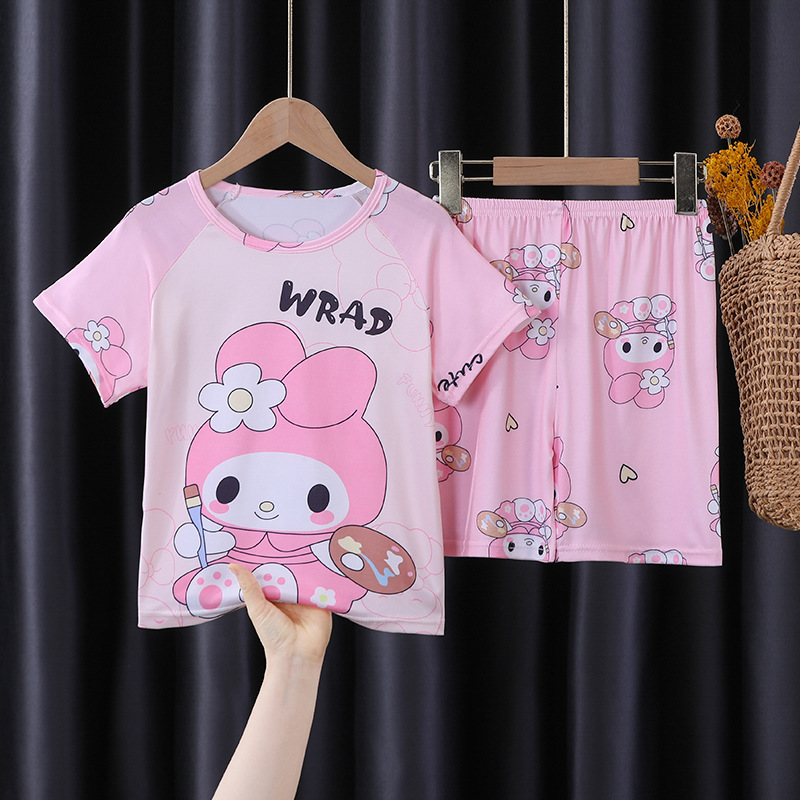Children's Pajamas Summer Short-Sleeved Thin Section 2025 New Boys and Girls Summer Style Medium and Large Kidsren's Suits Home Clothes for Outer Wear