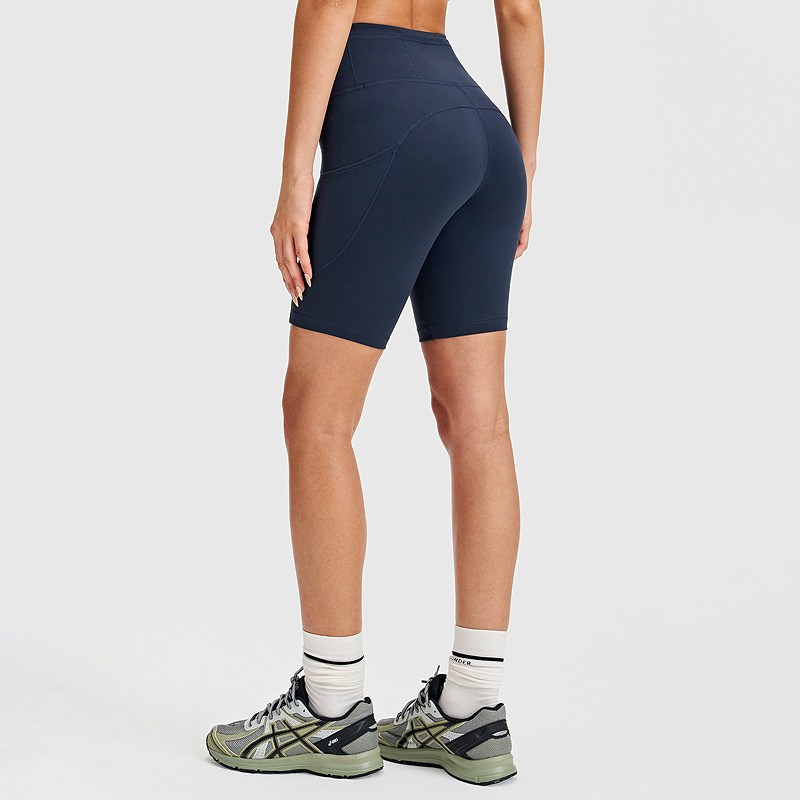 Pantalones cortos de yoga lulu de cintura alta pantalones deportivos de bolsillo elásticos para mujer pantalones de ciclismo al aire libre leggings deportivos de cinco puntos 8"