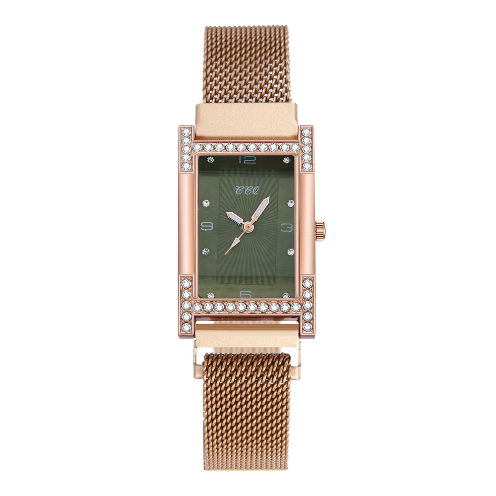 Ceas de damă Mila, cu cuarț, fără mecanism, cu cataramă magnetică, cu scală minimalistă și pătrată_voghion.com