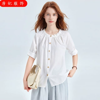 白色夏季短袖休闲衬衫女上衣衬衣裤子两件套装欧美风跨境外贸时装