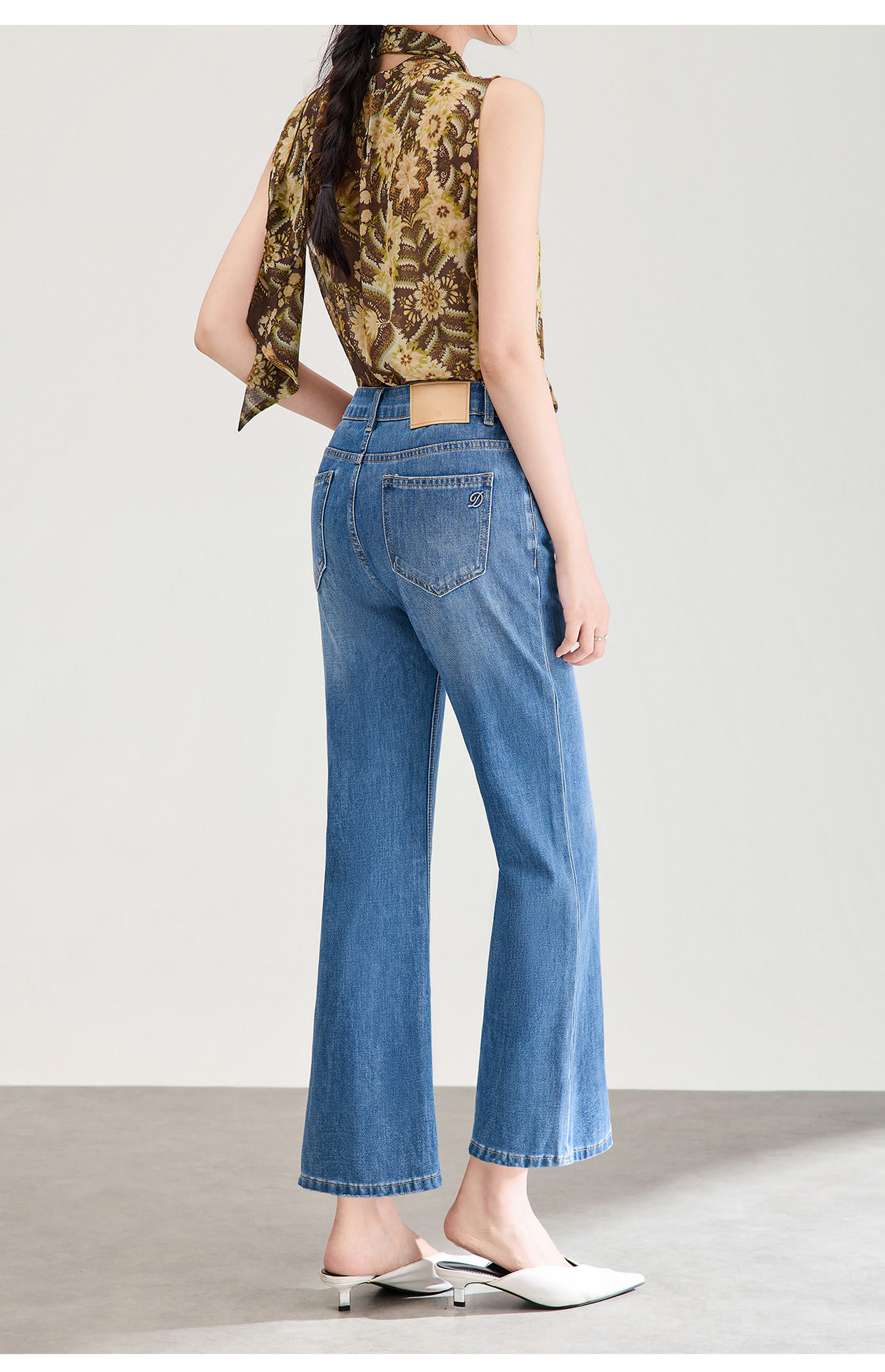 Quần jean nữ cạp cao ống suông vải cotton co giãn mềm mại — xanh lam chi tiết 24