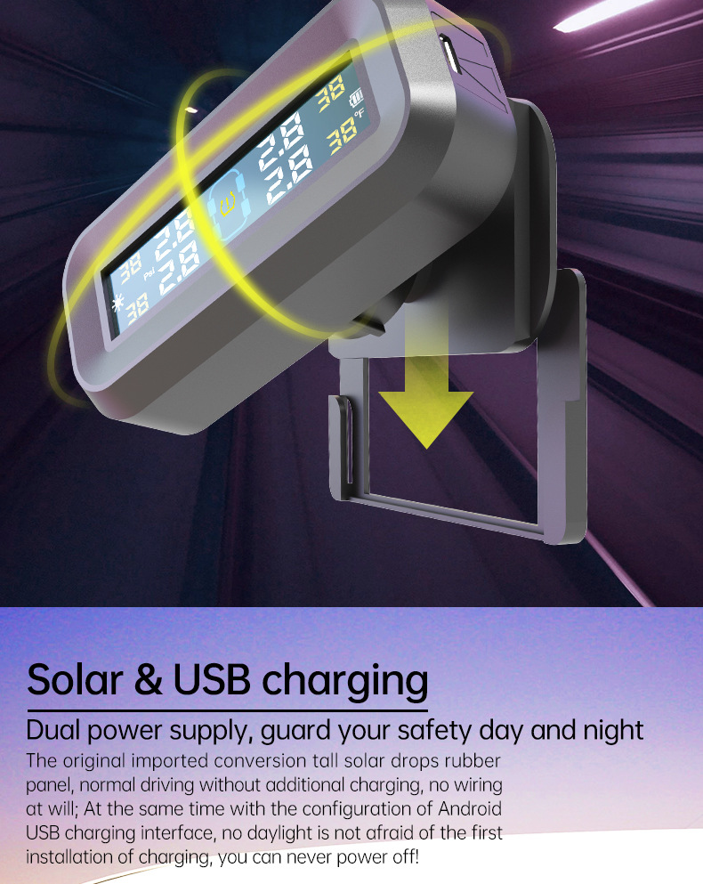 T14 Hidden Glass-Mounted High-Precision Solar-Powered Tire Pressure Monitoring System Tpms Wireless Smart Tire Pressure Monitor