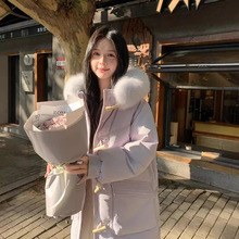 羽绒服女中长款2025年冬季新款韩版时尚加厚白鸭绒连帽大毛领外套