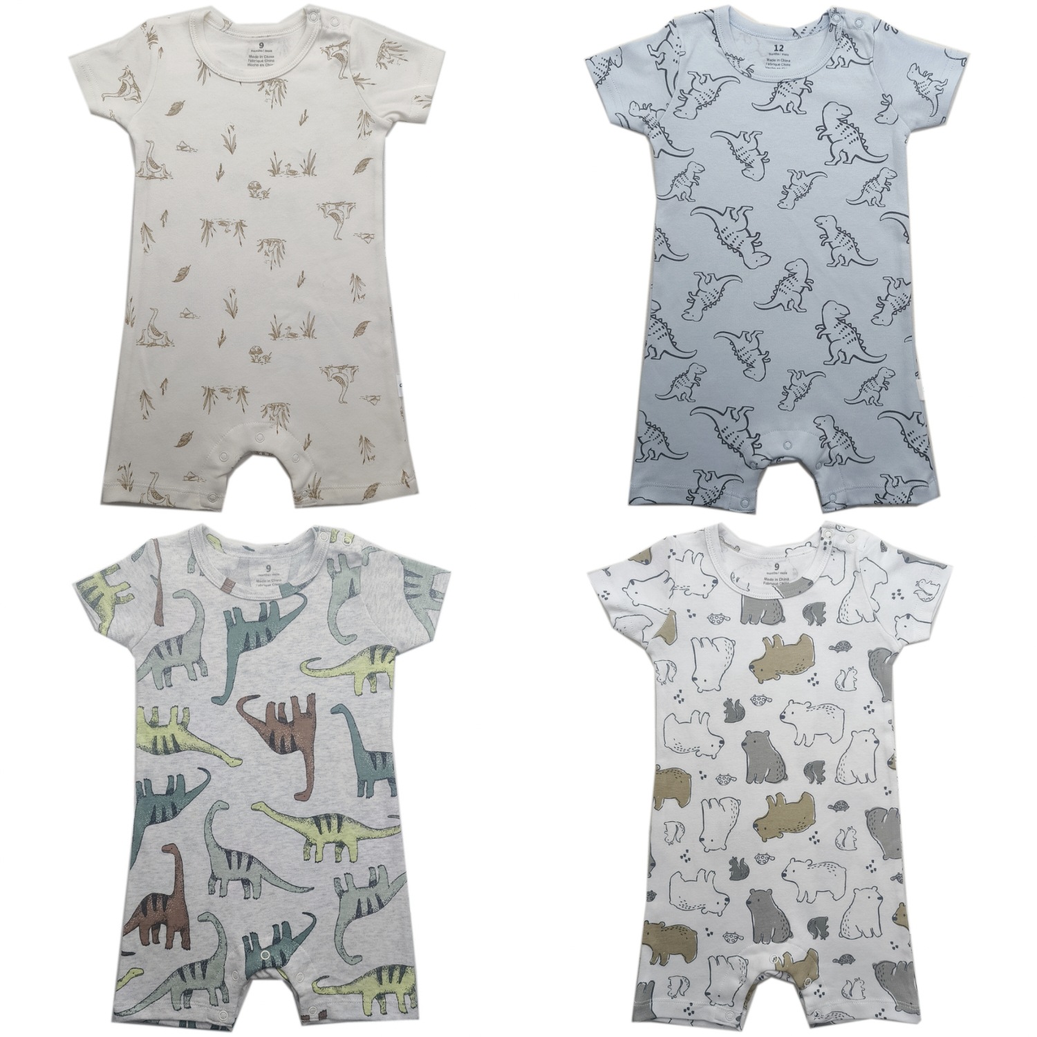 Foreign Trade Short Romper [Double-Sided Cotton] for Boys and Girls, Infants and Toddlers, Animal Floral Pattern, Shoulder Button Closure, Short-Sleeved Romper