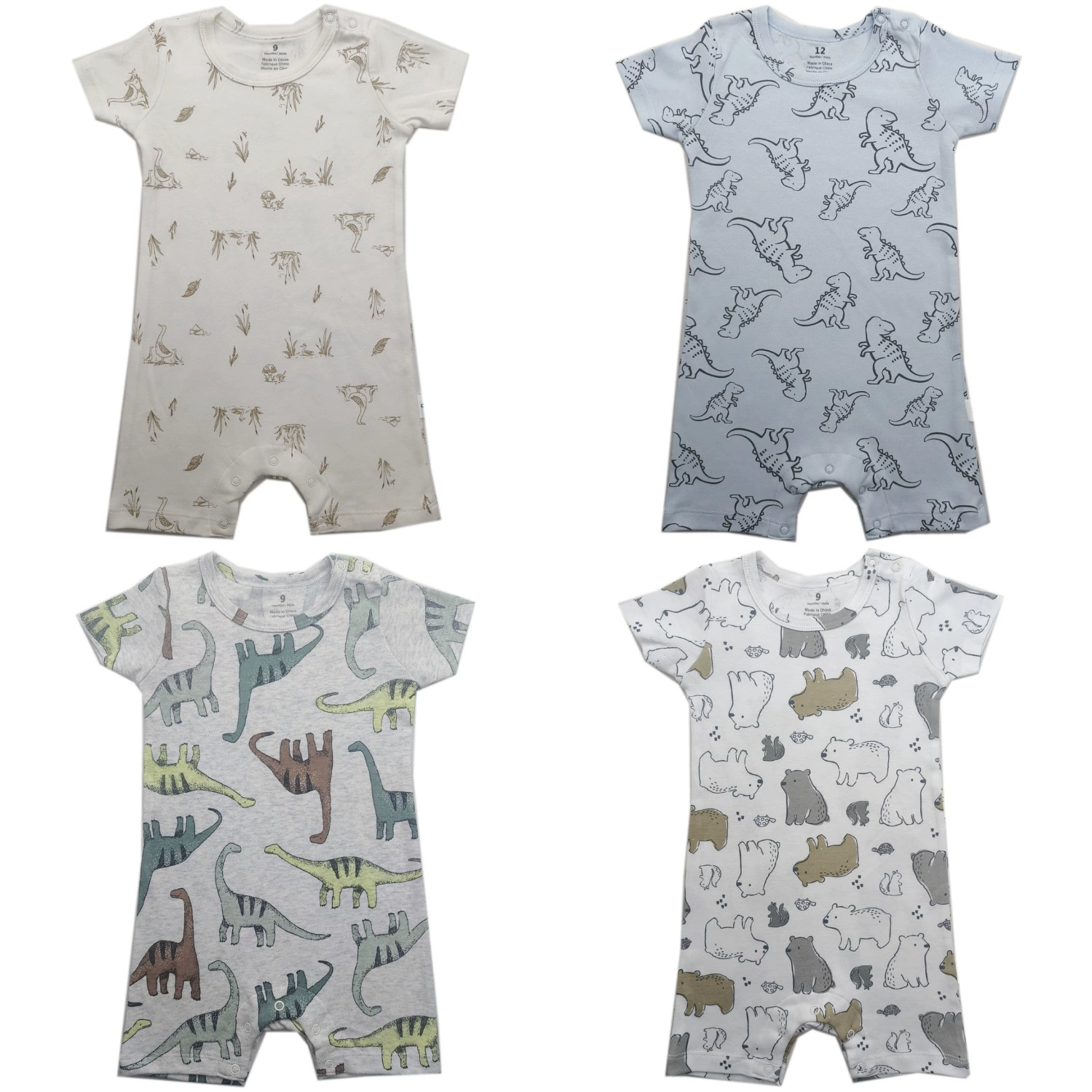 Foreign trade short crawl [double-sided cotton] baby animal floral floral shoulder open button one-piece short-sleeved crawl suit for men, women and infants