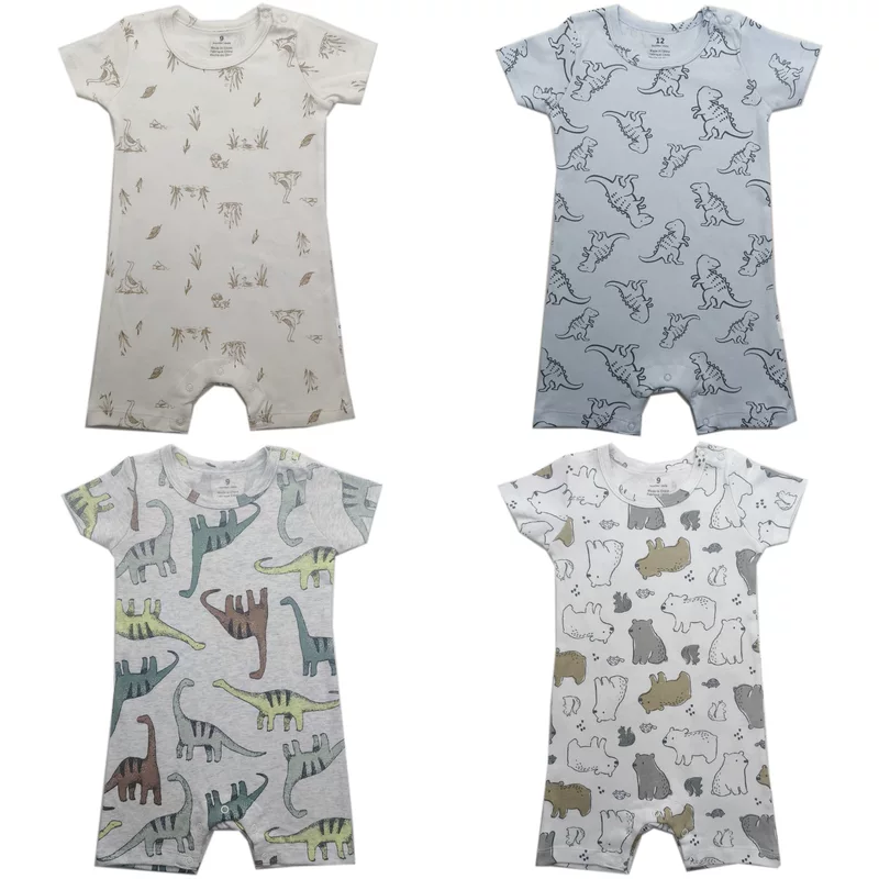 Foreign trade short crawl [double-sided cotton] baby animal floral floral shoulder open button one-piece short-sleeved crawl suit for men, women and infants