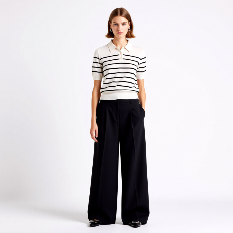 Cos Same Style 100% Tencel Lyocell Striped Knit Shirt for Women, Summer Thin Old Money Style Short-Sleeve Polo Collar Top Cos Same Style 100% Tencel Lyocell Striped Knit Shirt for Women, Summer Thin Old Money Style Short-Sleeve Polo Collar Top