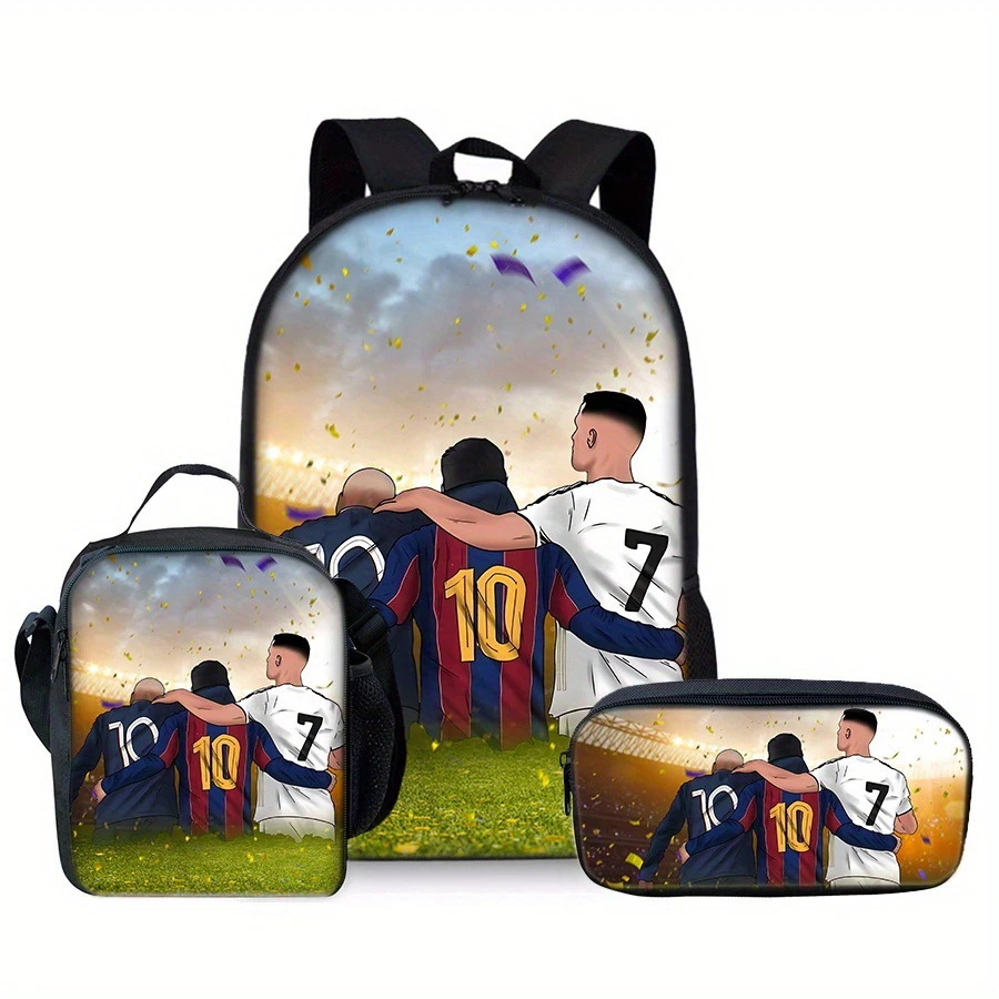Mochila impresa de venta caliente transfronteriza, mochila escolar para estudiantes de primaria y secundaria, mochila de gran capacidad, bolso, estuche para lápices, juego de tres piezas