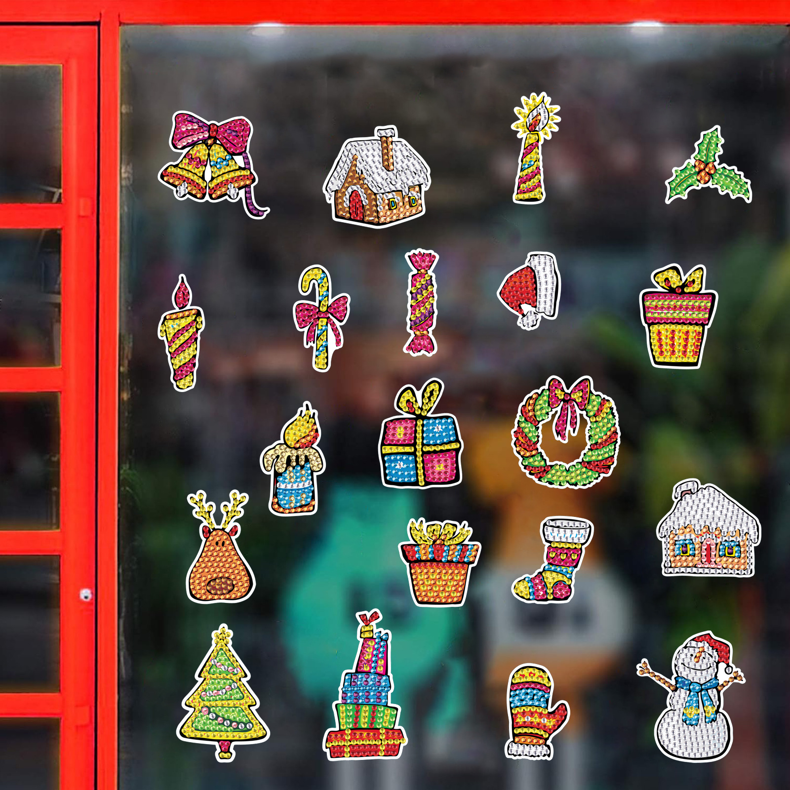 Navidad muñeco de nieve caramelo diamante pintura pegatinas gratis DIY ladrillo pintura dibujos animados pegatinas hechas a mano cristal brillante diamante Venta caliente