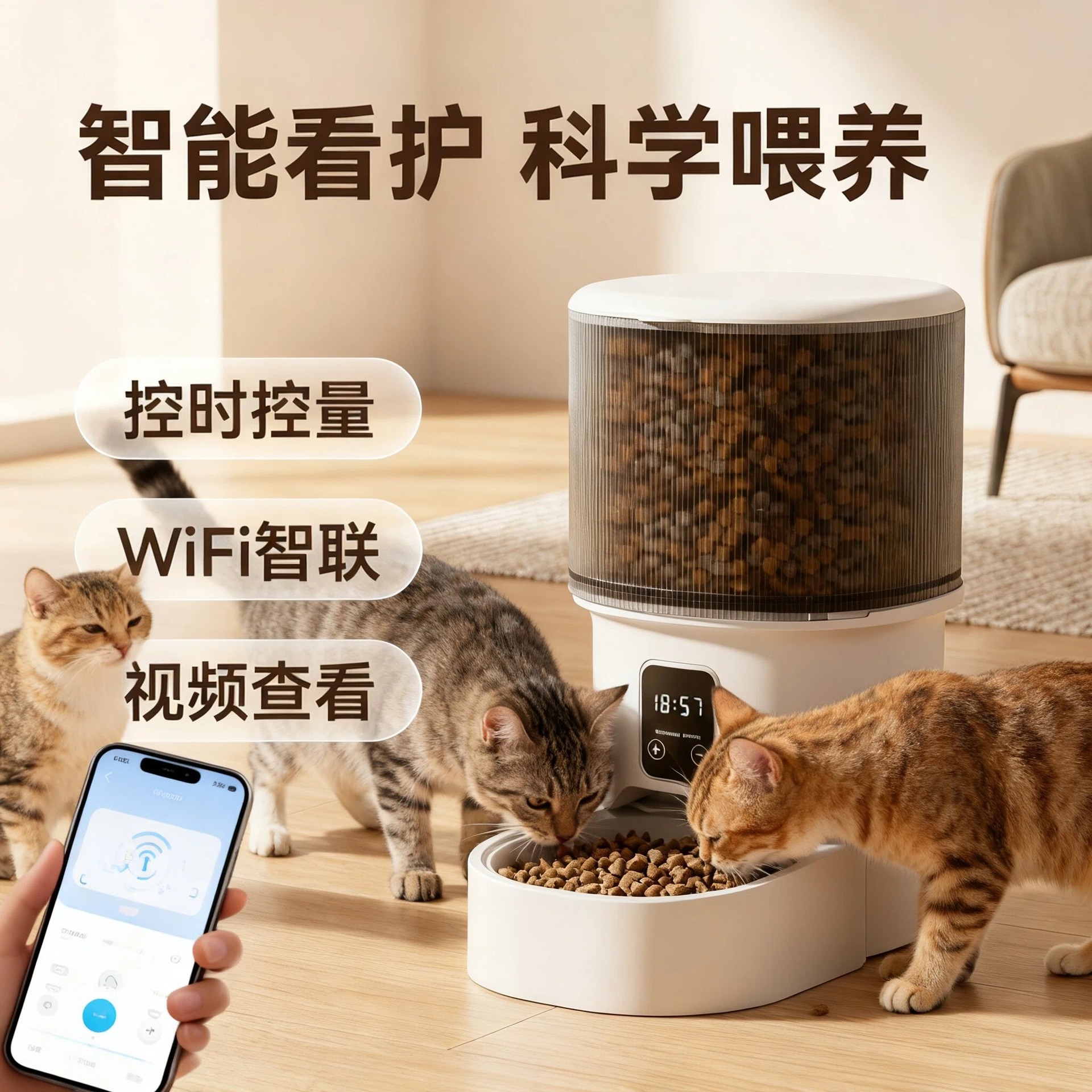 Alimentadores automáticos para mascotas teléfonos móviles WiFi Bluetooth controlan regularmente la salida de alimentos alimentadores inteligentes para gatos y productos para mascotas
