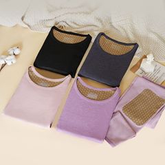 女士黑金蜂窝羊绒蚕丝贴片加绒保暖套装秋衣秋裤抖音打底衫代批发