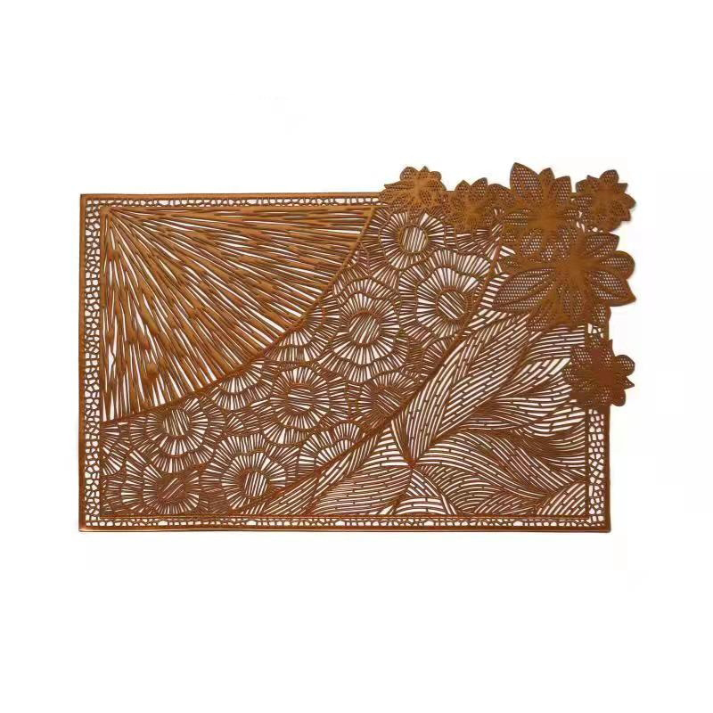 Transfronterizo exclusivo PVC hueco placemat nueva moda bronceado placemat fácil limpieza PU estera de la tabla para la estera de la placa del hotel