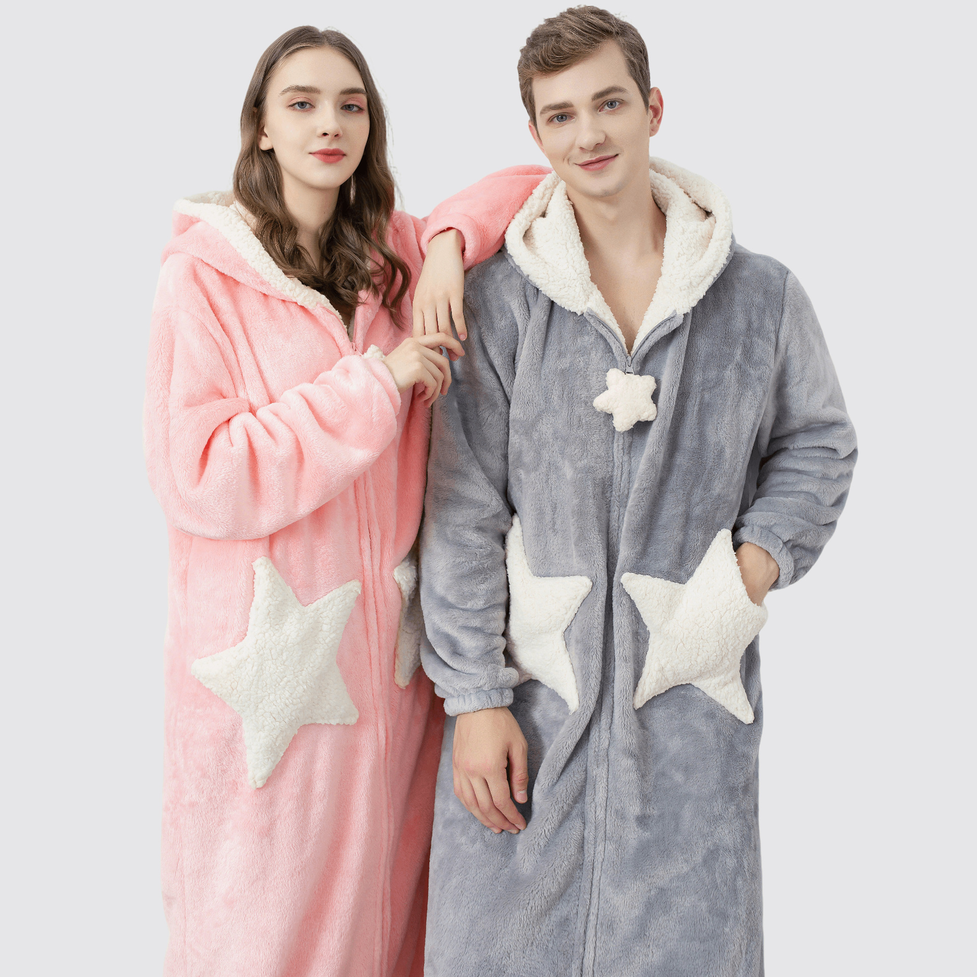 Más tamaño camisón de la estrella de las mujeres coral fleece engrosado pijamas hombres otoño e invierno largo transfronterizo exclusivo para fábrica al por mayor