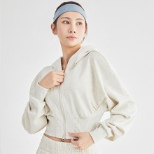 新品時尚健身外套女春秋短款連帽開衫夾克專業跑步訓練運動瑜伽服