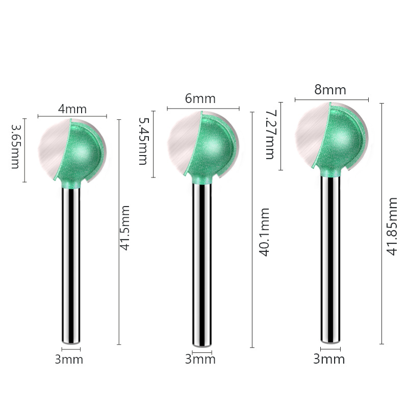 3mm 6mm柄 丸球刀雕刻球刀木雕根雕刀头木工球形圆球刀直柄打磨头