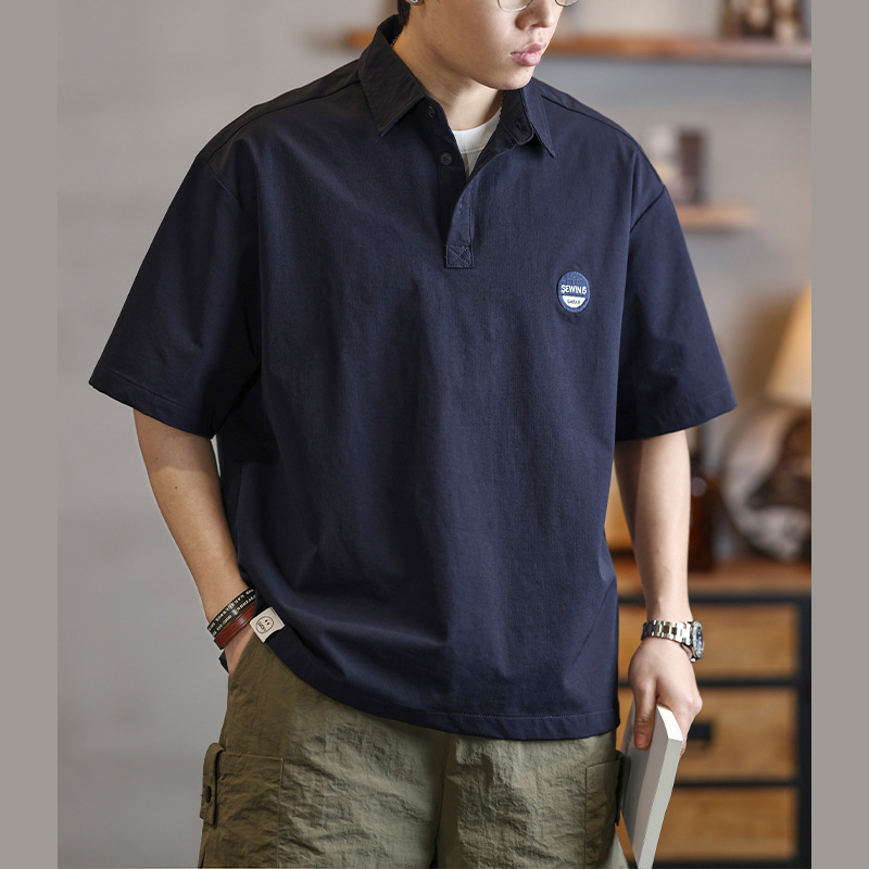 2025 New Summer Style American Casual Polo Shirt Large Size Loose Daily Versatile Lapel Top Short-Sleeved T-Shirt for Men