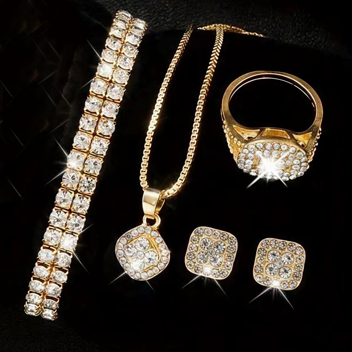 Four-piece gold jewelry set (excluding watch)