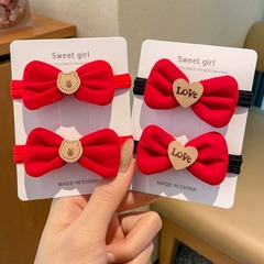 新年蝴蝶結髮圈發繩兒童皮筋可愛扎頭繩紅色喜慶皮套氛圍感頭飾