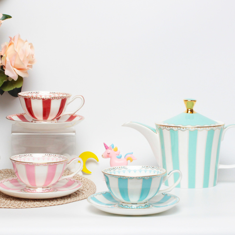 Creative Coffee Cup Ceramic Cup Small Fresh Bone China Cup Mug Candy Color Teapot Water Cup Set