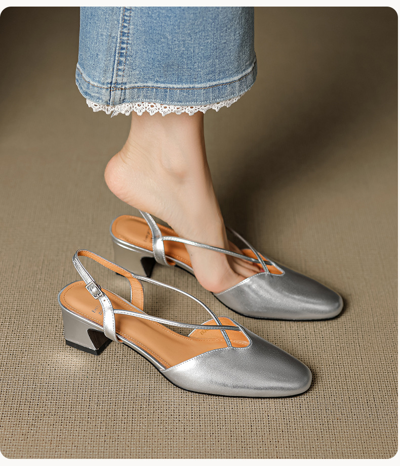 Sandal cao gót nữ mũi kín quai chéo buộc dây phong cách Hàn Quốc — đen chi tiết 7