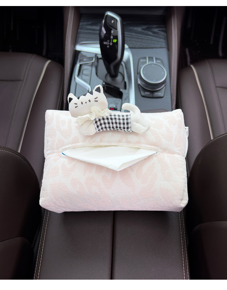 Fabric Cat-Shaped Car Tissue Box with a High-End Feel, Cartoon Dog Armrest Tissue Holder for Car Seat Back