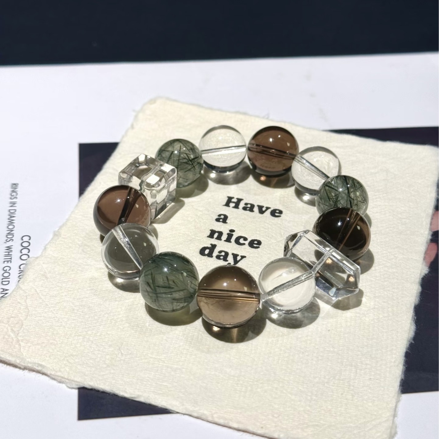 Natural Crystal Bracelet With Green Rutilated Quartz Beads_voghion.com