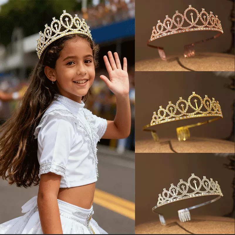 欧美派对皇冠头箍发饰满钻精致儿童生日聚会公主发箍插梳配饰品