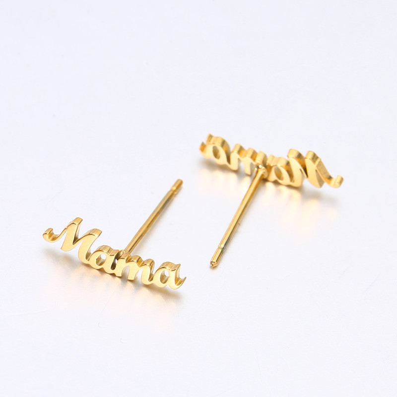 1 Pair Mama Letter Titanium Steel Plating Ear Studs display picture 3