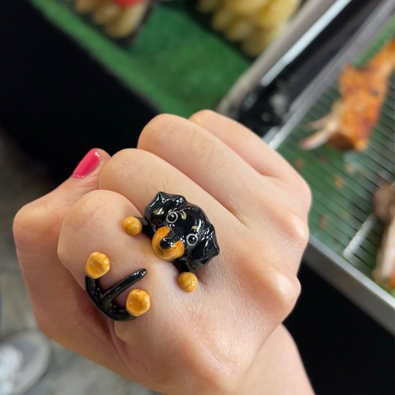 Dachshund And Flower Open Ring Set In Elegant Designer Style_voghion.com