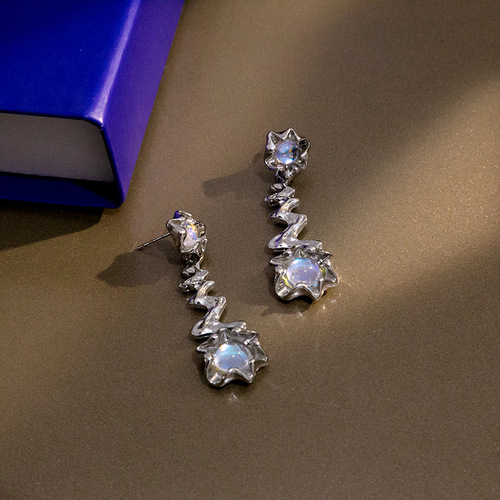 Silver needle geometric liquid metal drop earrings irregular gradient zircon tassel earrings silver needle temperament wholesale women
