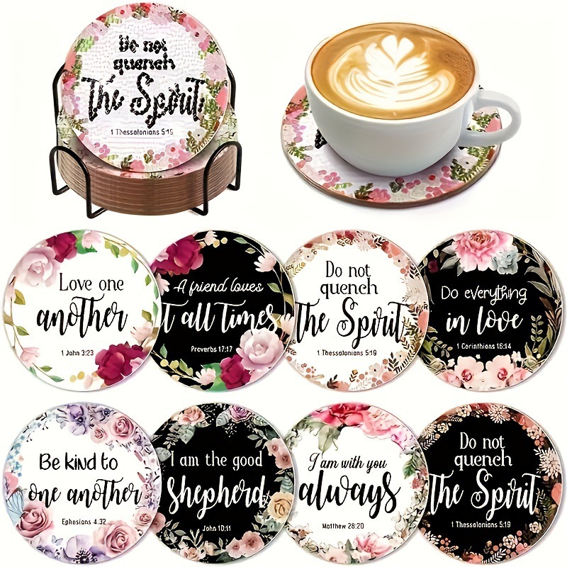 Ventas transfronterizas calientes de 8 piezas de conjunto de cojín de taza de arte de diamante, con soporte, pequeño conjunto de pintura de diamante, adecuado para adultos