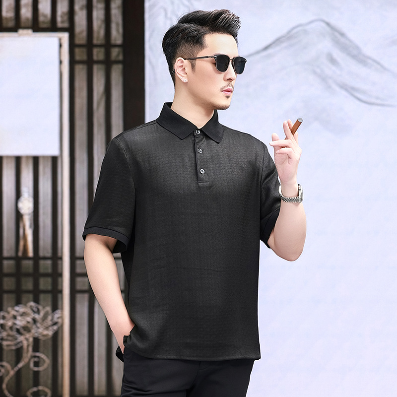 Áo polo nam tay ngắn lụa tơ tằm Xiangyunsha thoáng khí — Màu đen 2968