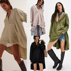 Amazon 25 秋冬新作クロスボーダーヨーロッパとアメリカの服アメリカンフード付き長袖ミドル丈ルーズプルオーバースウェットシャツ女性用