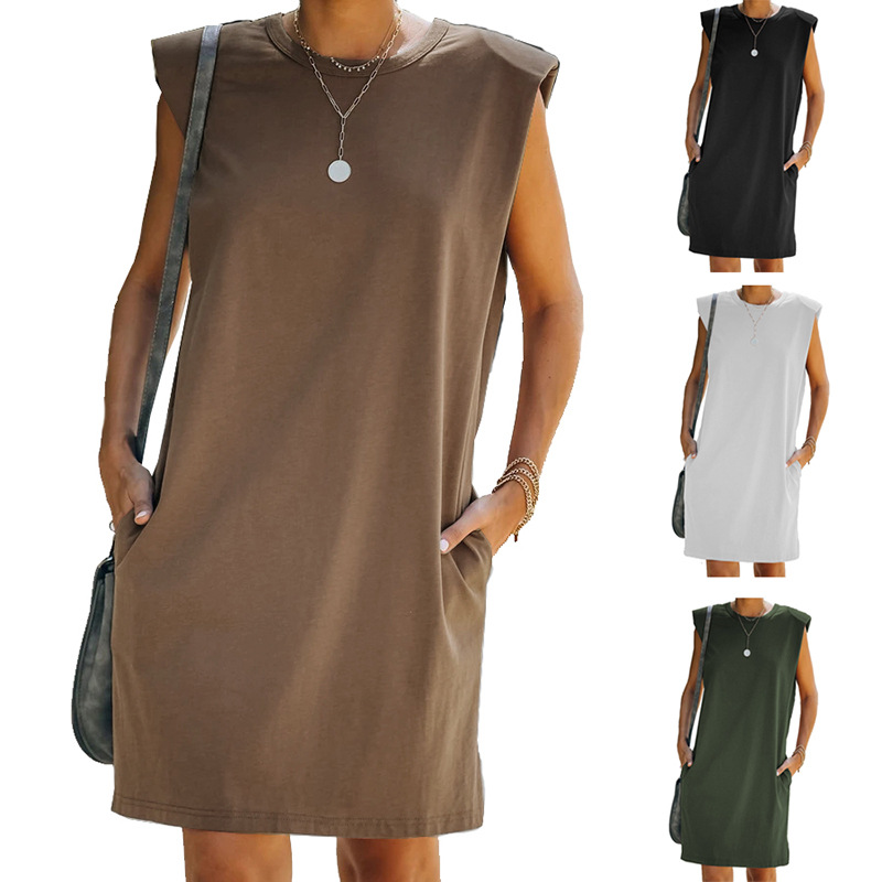 casual loose round neck sleeveless dress NSKL32951