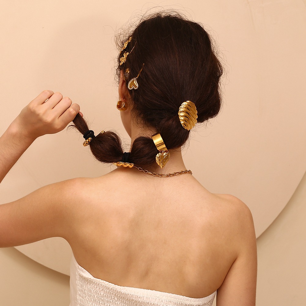 Unisex Fashion niche design explosive personality hair accessories stainless steel gold plated lines love pendant hair rope female_voghion.com
