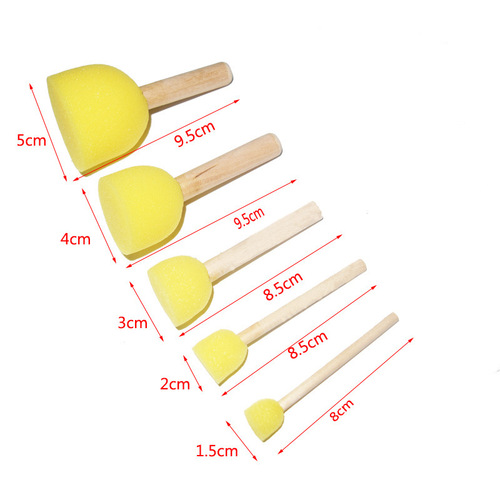 5 Pieces of Early Education DIY Kindergarten Painting Tools Manufacturer Wholesale Paint Brushes, Round Wooden Handle Sponge Brushes