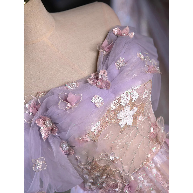 Vestido de noche femenino de alto nivel de música vocal estudiante bar mitzvah púrpura princesa fugitiva compromiso vestido brindis novia