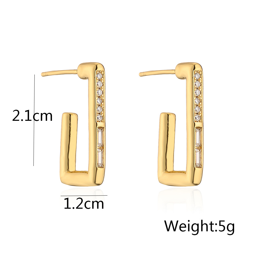 Fashion Geometric Copper Inlay Zircon Ear Studs 1 Pair