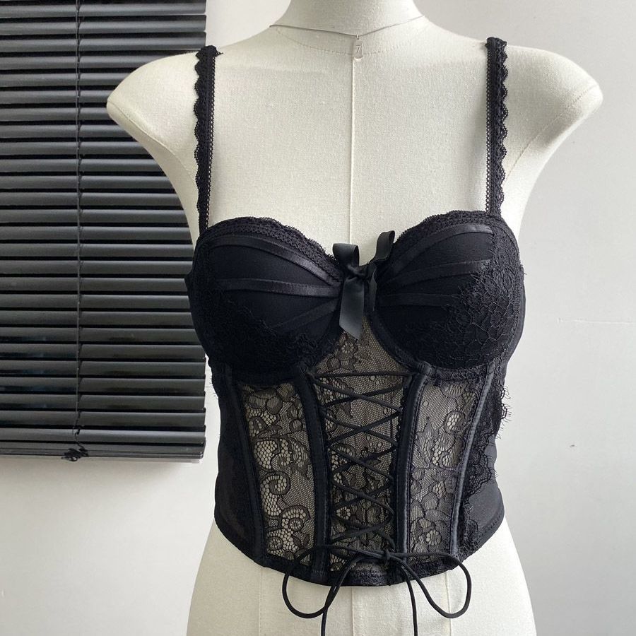 Sexy lingerie de mujer correa de encaje pequeño pecho agrupado fuera de vestir un sujetador puro deseo de cinturón chaleco tipo bracelet hueso de pescado