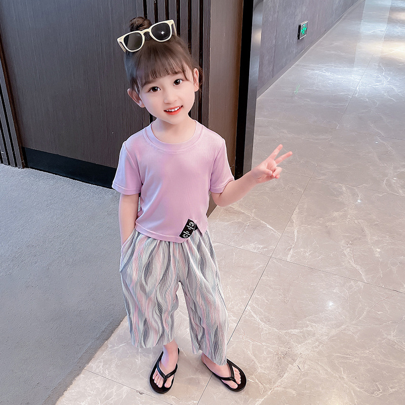 girl summer Western style suit new pattern Kids Korean Edition Summer wear baby Mosquito control Two piece set Fashionable ventilation