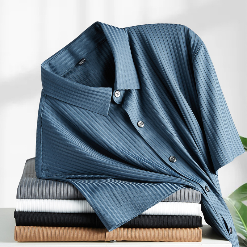 Seamless Stretch Knitted Short-Sleeved Shirt Men's Business Formal Wear No-Iron Professional Casual Wear High-End Shirt Trendy Men's Clothing