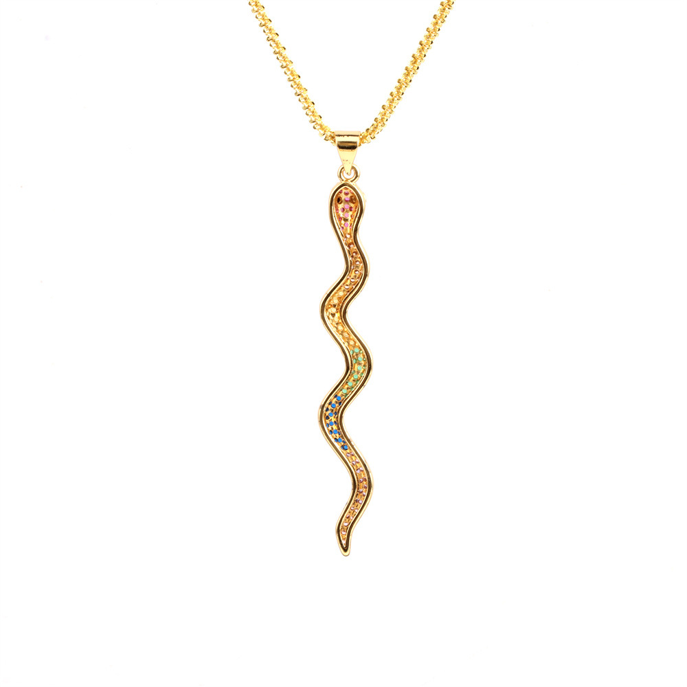 Fashion Snake Copper Inlay Zircon Pendant Necklace 1 Piece